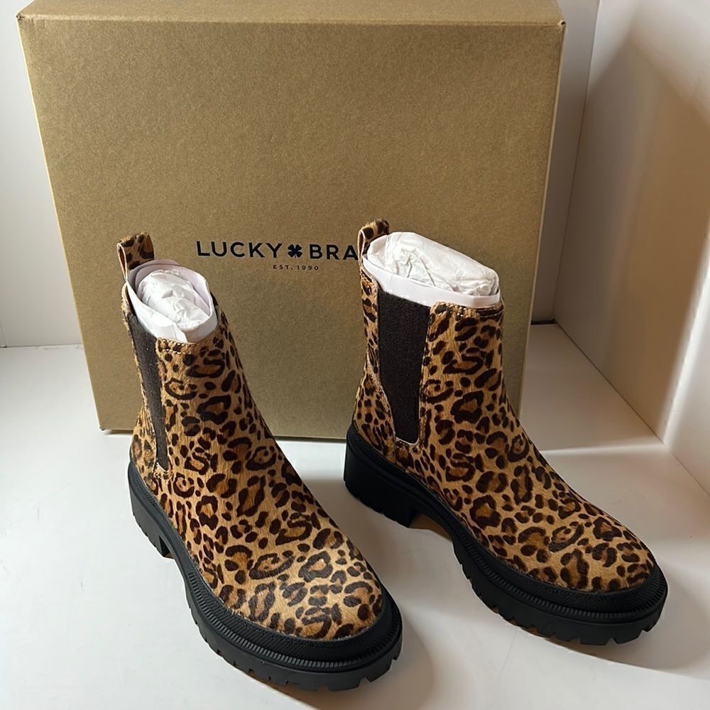 Lucky Brand Emali Lug Sole Animalprint Ankle Boots Size 5m